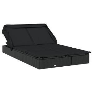 vidaXL - 2-Person Black Poly Rattan Sunbed with Foldable Roof and Cushions - Outdoor Daybed 83.9"x 46.5"x 38.2" for Patio, Garden, Balcony - 1 of 4