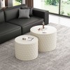 Vynxaria Series 24 in. Beige Round MDF End Table with Honeycomb Design - 3 of 4