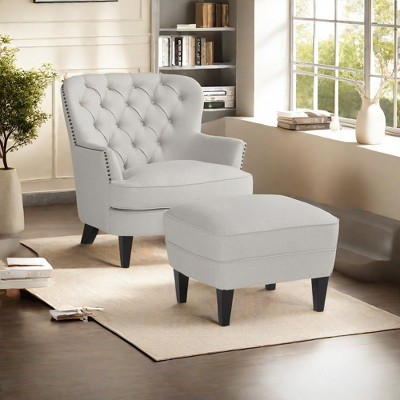 Ridstar Upholstered Fabric Soft Lounge Chair & Accent Chair Set With Arm, Matching Ottoman For Bedroom, Drawing Room-Light Grey