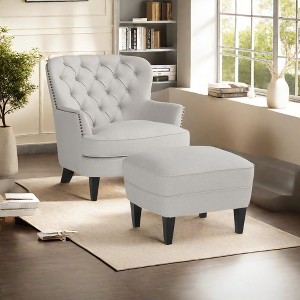 Ridstar Upholstered Fabric Soft Lounge Chair & Accent Chair Set With Arm, Matching Ottoman For Bedroom, Drawing Room-Light Grey - 1 of 4