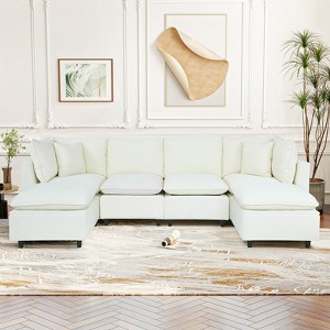 MyDepot Sectional Sofa 4 Seater U Shape Sofa with 2 Removable Mobile Armrest Bags - 1 of 4