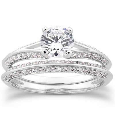 Pompeii3 3/4ct Split Shank Diamond Engagement Wedding Ring Set 14K White Gold