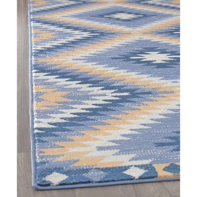 Soleil Geometric Kilim Denim Blue Round Area Rug, 8'9"x12'