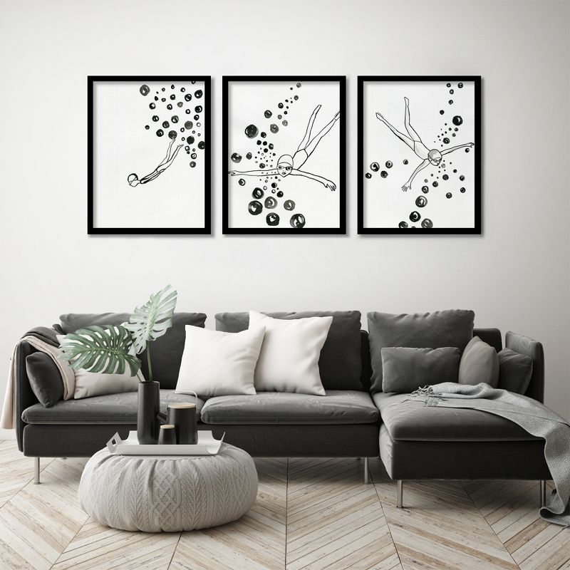 Americanflat Minimalist (Set Of 3) Triptych Wall Art Black And White Dive By Dreamy Me - Set Of 3 Framed Prints, 4 of 6