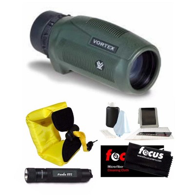 Vortex Optics S136 Solo 10x36 Monocular + Keychain LED Flashlight + Micro Fiber Cleaning Cloth + Cleaning and Care Kit + Floating Foam Strap Red