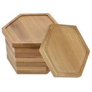 Unique Bargains Indoor Hexagonal Bamboo Planter Saucer Drip Tray Plant Drainage Trays 8 Pcs - 1 of 4