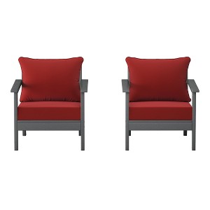 WestinTrends Avalon Outdoor Modern HDPE Patio Club Chairs with Deep Seat Cushions (Set of 2) - 1 of 4