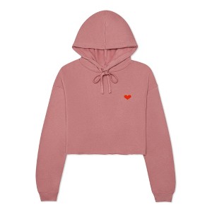 Dalix Pixel Heart Embroidered Fleece Cropped Hoodie Cold Fall Winter Women - 1 of 4