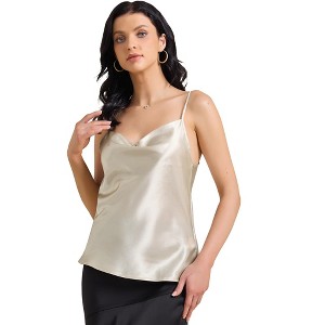 INSPIRE CHIC Women's Satin Cowl Neck Sleeveless Spaghetti Strap Summer Camisole - 1 of 4