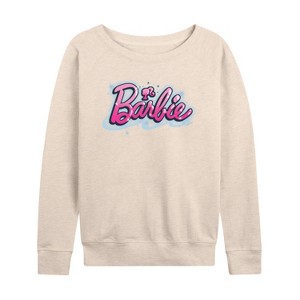 Women's - Barbie - Airbrush Logo Lightweight French Terry Wide Neck Long Sleeve Shirt - 1 of 4