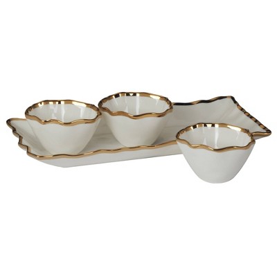 Regency Gold Ceramic Tray with Condiment Bowls, 4-Piece Set