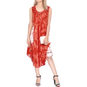 LA LEELA Women's Summer Plus Size Swing House Wear Dresses L-XL Floral, Orange