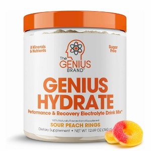 Genius Hydrate Sour Peach Rings – Electrolyte Drink Mix with Coconut Water, Potassium & Magnesium – 50 Servings, Sugar-Free - 1 of 4