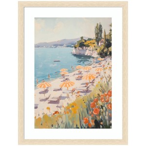 Kate and Laurel Sunny Beach Day by Melloi Art Prints Framed Wall Art Print, 20 x 26, Woodgrain Stripe Blonde - 1 of 4