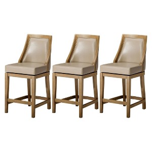 Maven Lane Vienna Rotating High Back Kitchen Stool with Vegan Leather Seat, Set of 3 - 1 of 4