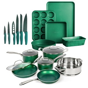 Granitestone Diamond Emerald Nonstick Pots and Pans 21 Piece Kitchen Cookware Bakeware Knife Set - 1 of 4