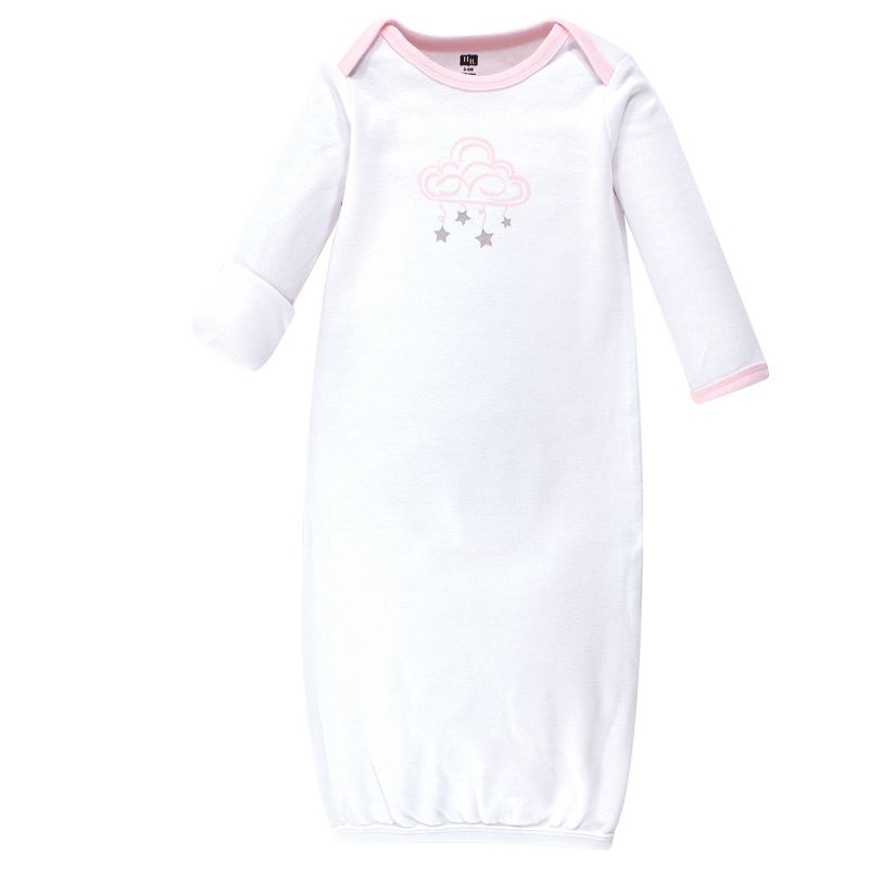 Hudson Baby Infant Girl Cotton Long-Sleeve Gowns 3pk, Cloud Mobile Pink, 0-6 Months, 3 of 6