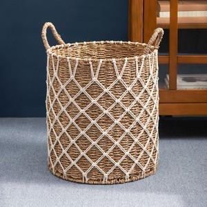 Gulches Woven Basket with Handles£¬Natural Brown £¬For Clothes, Towels, Canvas, Toys and Magazine Storage and Home Decoration - 1 of 4