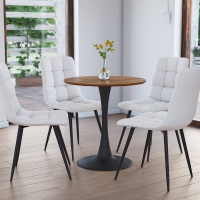 Contemporary Round Marble & Wood Bistro Dining Table