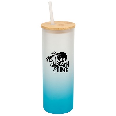 Elanze Designs On Beach Time Summer Vibes Wrap-Around Design 25 Ounce Frosted Gradient Glass On-The-Go Coffee Travel Skinny Tumbler Mug Cup, Bamboo