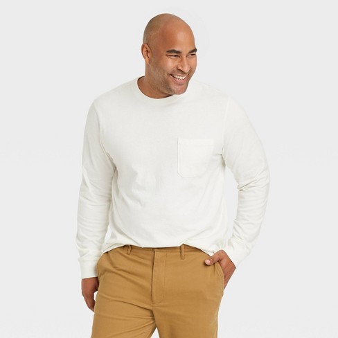 Men's Big & Tall Long Sleeve Garment Dyed Pocket T-Shirt - Goodfellow & Co™  White 2XL