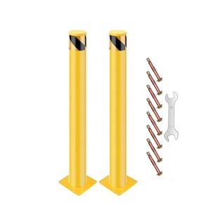 30 Inch Heavy Duty Safety Bollards Yellow Steel Posts 4.5 Inch Diameter with 16 Anchor Bolts - 1 of 4