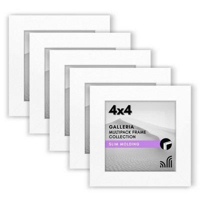 Americanflat 4x4 Picture Frame with Polished Plexiglass - Set of 5 - Galleria Collection - Square Frames for Tabletop and Wall Display - White