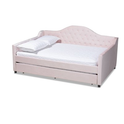 Full Perry Velvet Daybed with Trundle Pink - Baxton Studio