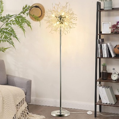 Vynxaria 69 Inch Silver Chrome Floor Lamp with 32 Firework Crystal Hangers, for Bedroom & Living Room, Bulb Not Included
