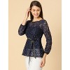 INSPIRE CHIC Women's Semi-Sheer Elegant Tie Waist Long Sleeve Floral Lace Peplum Blouses - 3 of 4
