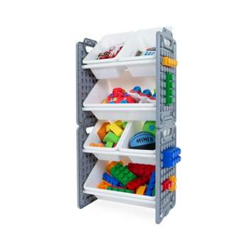 UNiPLAY Toy Organizer With 6 Removable Storage Bins and Block Play Panel, Multi-Size Bin Organizer