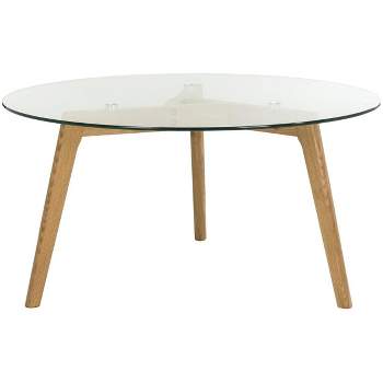 Marjoram Round Glass Coffee Table - Clear/Oak - Safavieh