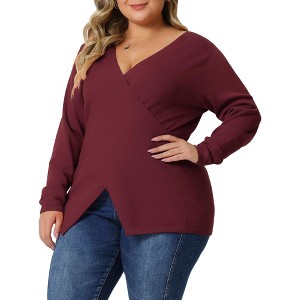Agnes Orinda Women's Plus Size Knit Deep V Neck Wrap Curvy Pullover Sweaters - 1 of 4