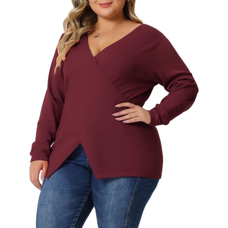 Agnes Orinda Women's Plus Size Knit Deep V Neck Wrap Curvy Pullover Sweaters, 1 of 7