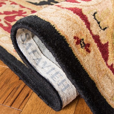 Elegant Noir Hand-Tufted Wool Area Rug, Black/Burgundy, 6' x 9'