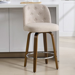 Bekrvio 26” Swivel Counter Height Bar Stools with Backs,Linen Fabric Upholstered,Walnut Wood Legs - Mid-Century Modern for Kitchen Island - 1 of 4