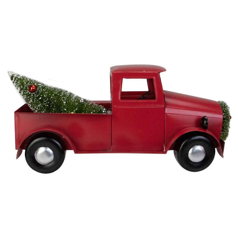 Northlight 13.25" Red Iron Truck with Green Frosted Tree and Wreath Christmas Tabletop Decoration, 1 of 9