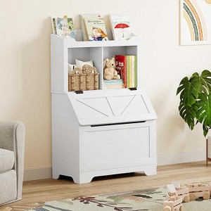 3-Tier Wooden Kids Bookcase & Toy Organizer with Flip-Top Lid for Playroom, Bedroom & Nursery - Child-Friendly Storage - 1 of 4