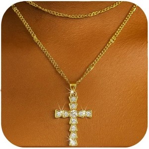 Gold Plated Cross Necklace for Women, Dainty Cubic Zirconia Faith Jewelry Gift - 1 of 4