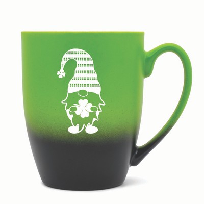 Elanze Designs Gnome With Stripes On Hat Two Toned Ombre Matte 10 ounce New Bone China Coffee Tea Cup Mug, Green and Black