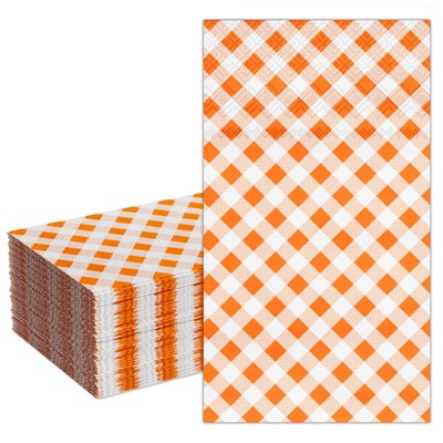 DYLIVeS Orange Gingham Napkins, Orange and White Checkered Guest Towel Plaid Party Napkins Disposable Paper Hand Towels for Luncheon,Birthday, Easter