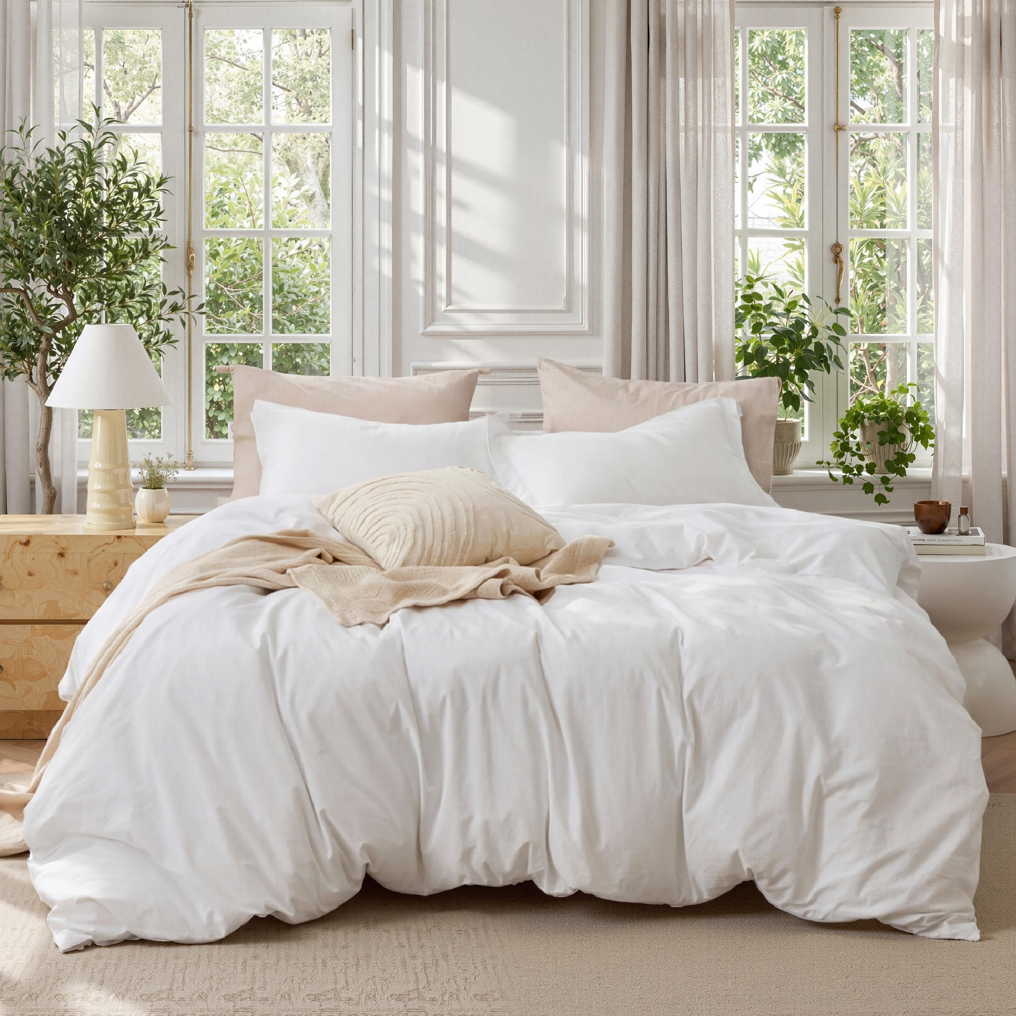 Bedsure 100% Washed Cotton Duvet Cover Queen Natural White Minimalist All Season GentleSoft OEKO TEX Certified Mother's Day Gift
