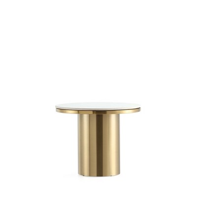 Round White Stone Top Gold Metal Accent Table