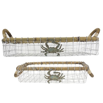 Beachcombers Set Of 2 Patina Crab Trays