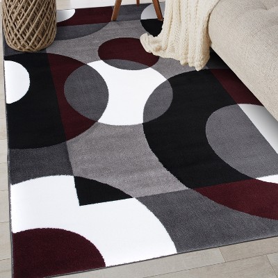 Burgundy and Gray Geometric Rectangular Area Rug 5' x 7'