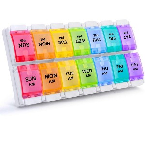 Sukuos AM PM Weekly 7 Day Pill Organizer, Large Pill Cases w/ Push Button Design - 1 of 4