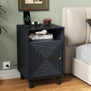 Heynemo Nightstand with 1 Door, Modern Side Table with Charging Station, Accent End Table with Solid Wood Legs, Bedside Table for Living Room - 1 of 4