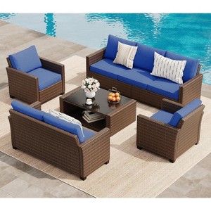 COZONY 5 Piece Patio Furniture Set, PE Wicker Rattan Outdoor Sectional Sofa w/ Coffee Table Weather Resistant - 1 of 4