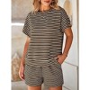 Imily Bela Women's striped pajama set, casual 2-piece set, short-sleeve loose T-shirt with drawstring shorts set - 4 of 4