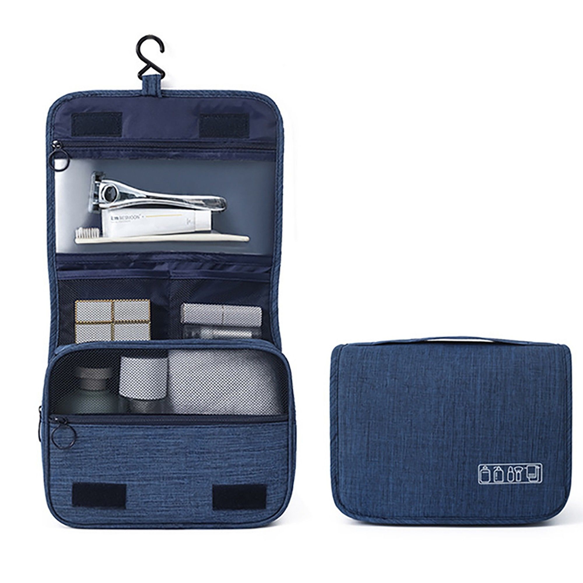 Alilang Hanging Toiletry Bag with Multiple Compartments Zipper Closure Travel Organizer Cosmetic Storage Case Portable - Blue